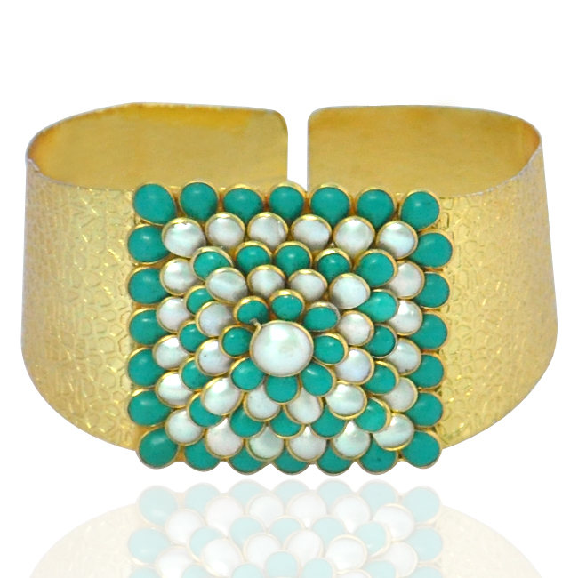 Gold Plated Pearl Pachi Work Openable Bangle Jewelry
