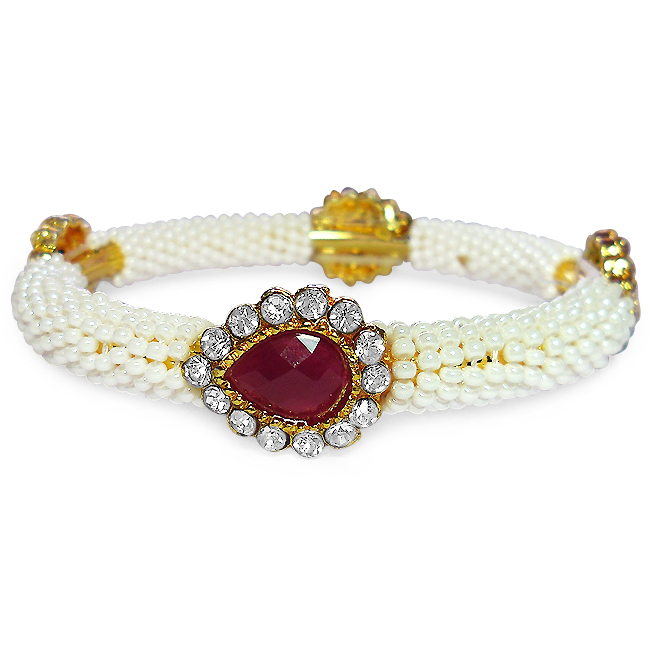 Gold Plated Pearls, Multi Color Cz Stone Bangle Fashion Jewellery