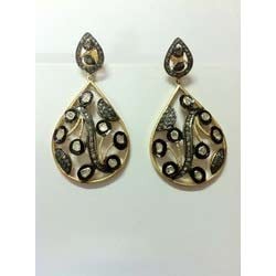 Blackish with Golden Touch Diamond Earrings