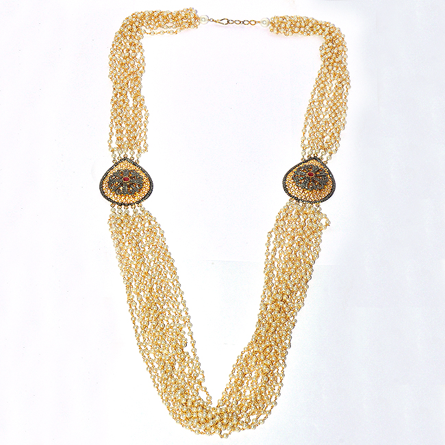 GOLD PLATED WITH BEADS SIMULATED CALCEDONIA PEARL