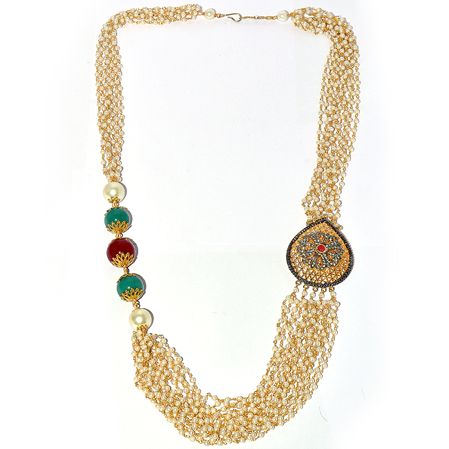GOLD PLATED DESIGNER NECKLACE WITH SIMULTED PEARL