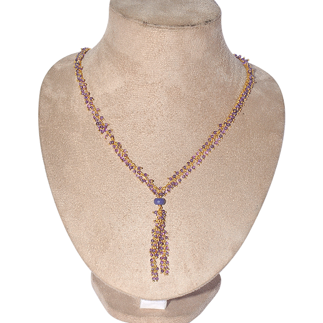 Gold Plated Simulated Amethyst Gem Stone Necklace
