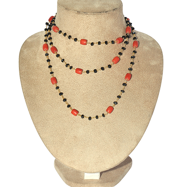 Black Onyx, Coral Simulated Stone Necklace