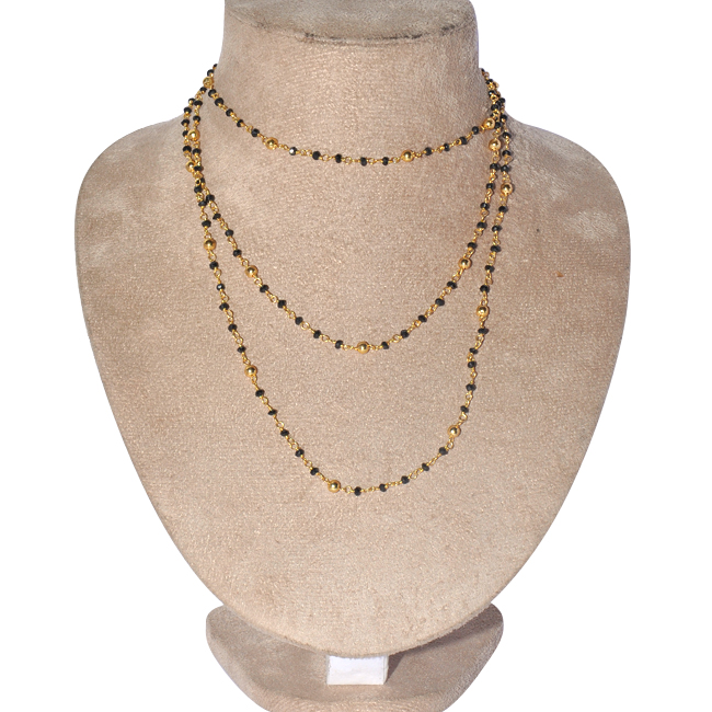 Gold Plated Simulated Black Onyx Beads Stone Necklace