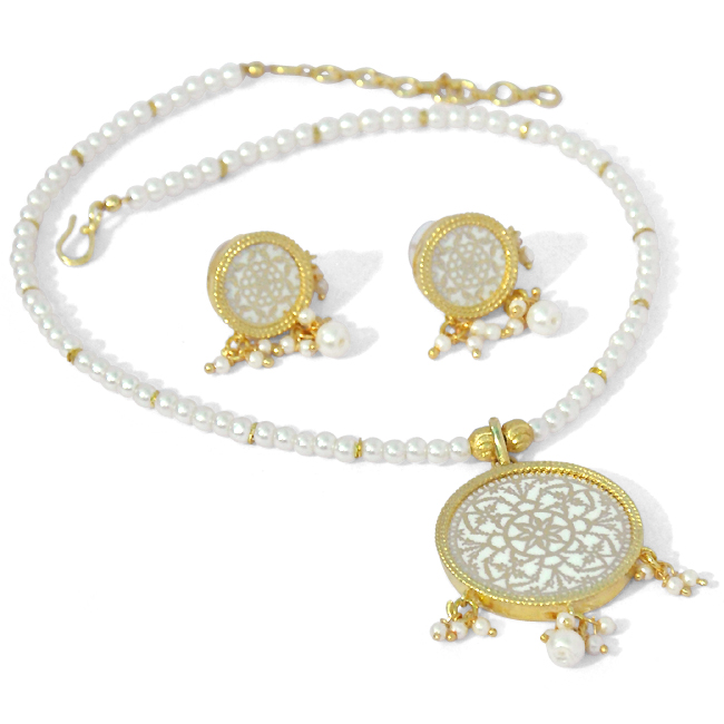 Women Gold Plated Pearls Stone Necklace Set Jewellery