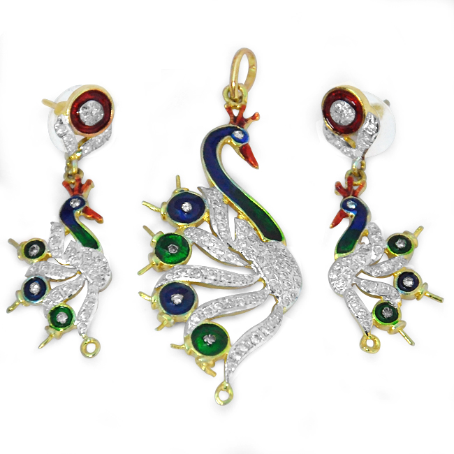 Gold Plated Peacock Designs Pendant Set Imitation Jewellery